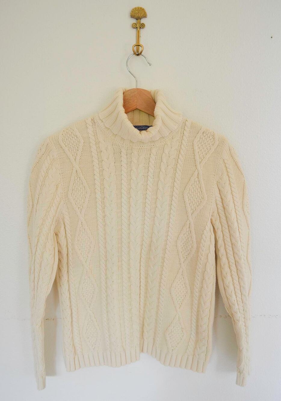 Cotton Vintage Cable Knit Cream Sweater